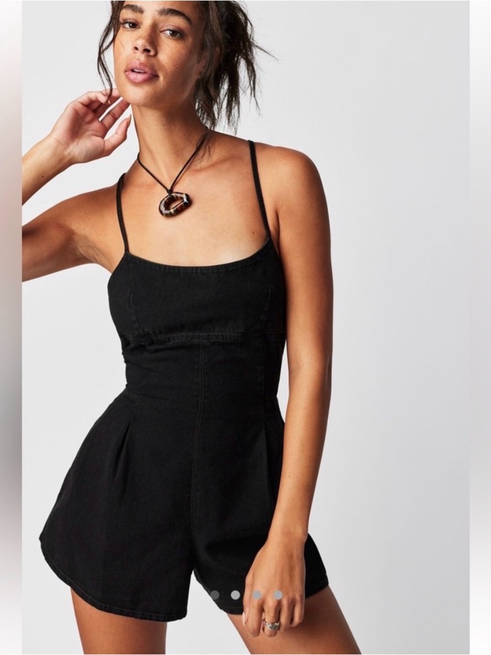 Free People We The Free Aquarius One Piece Denim Romper Size Large Black